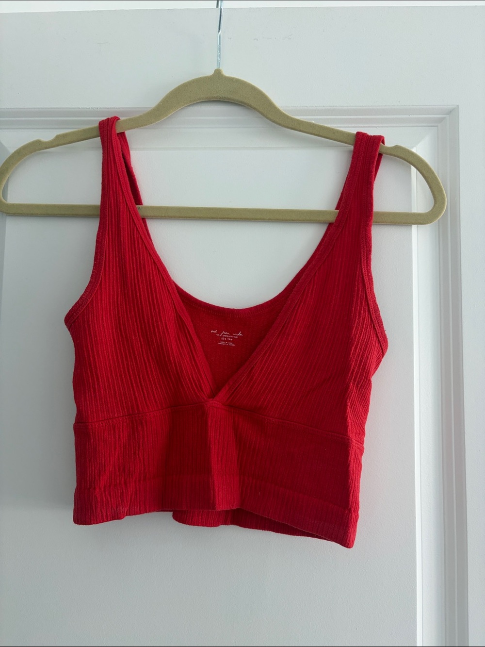 Free People Red Ribbed V-Neck Crop Top